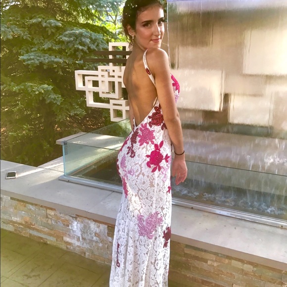 Jovani Dresses & Skirts - jovani white lace embroidered with jewels& flowers